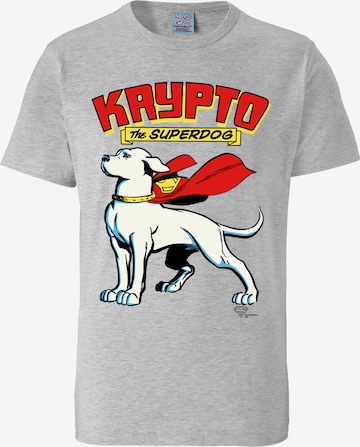 LOGOSHIRT T-Shirt 'Superdog - Krypto' in Grau: predná strana