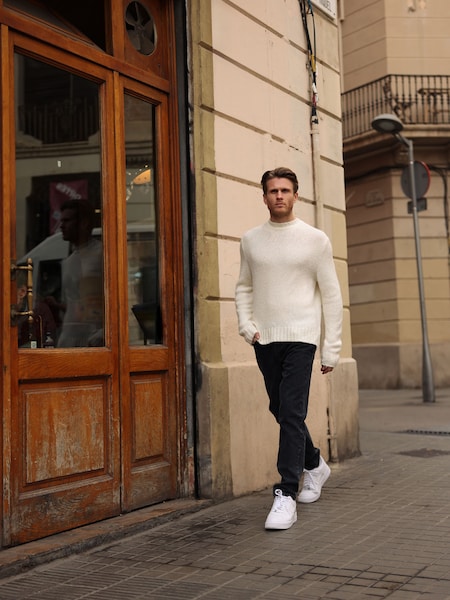 James B. - Simple White Knit Sweater Look by DAN FOX APPAREL