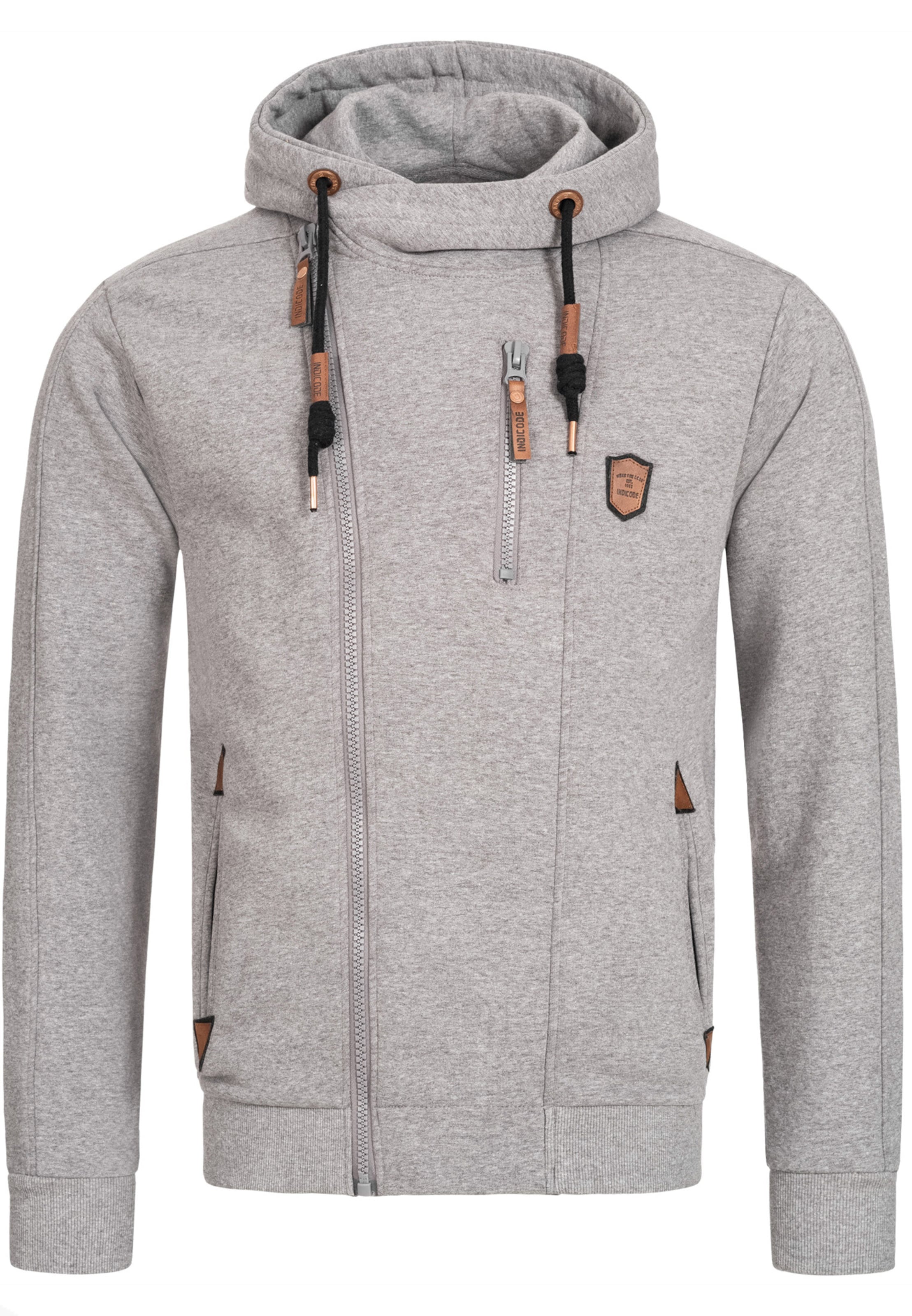 INDICODE JEANS Zip-Up Hoodie 'Elm' in Grey: front