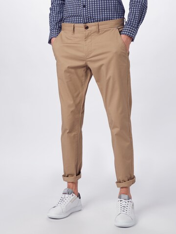 Matinique Slimfit Broek 'Pristu CM Garment Dyed Sateen' in Bruin: voorkant