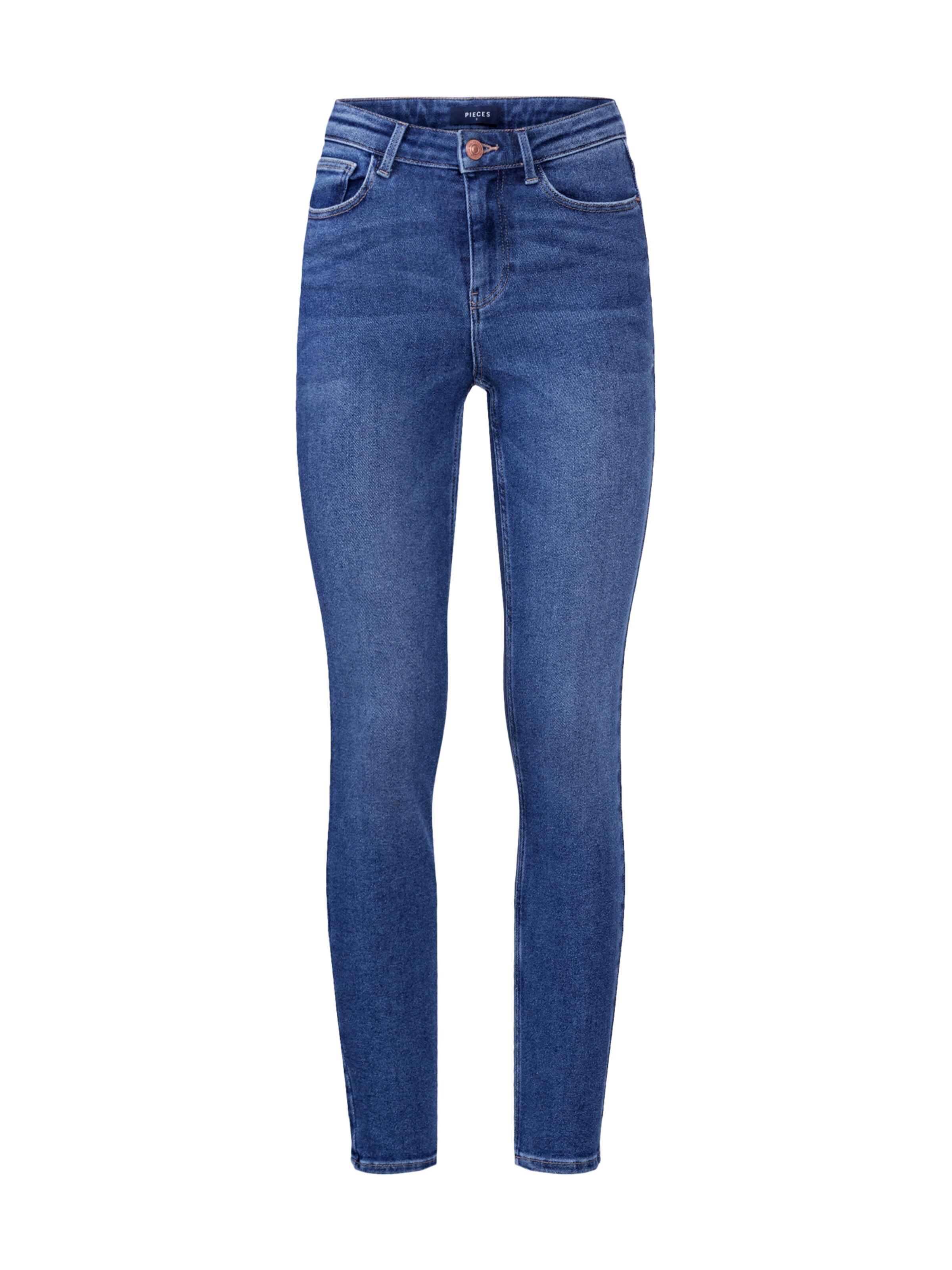 PIECES - Jeans 'PCIRENE SLIM MW ANK JEANS' in de kleur Blauw denim