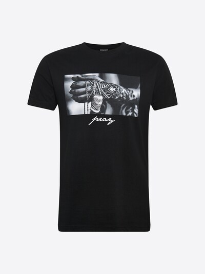 MT Men T-Shirt 'Pray' in hellgrau / schwarz / weiß, Produktansicht