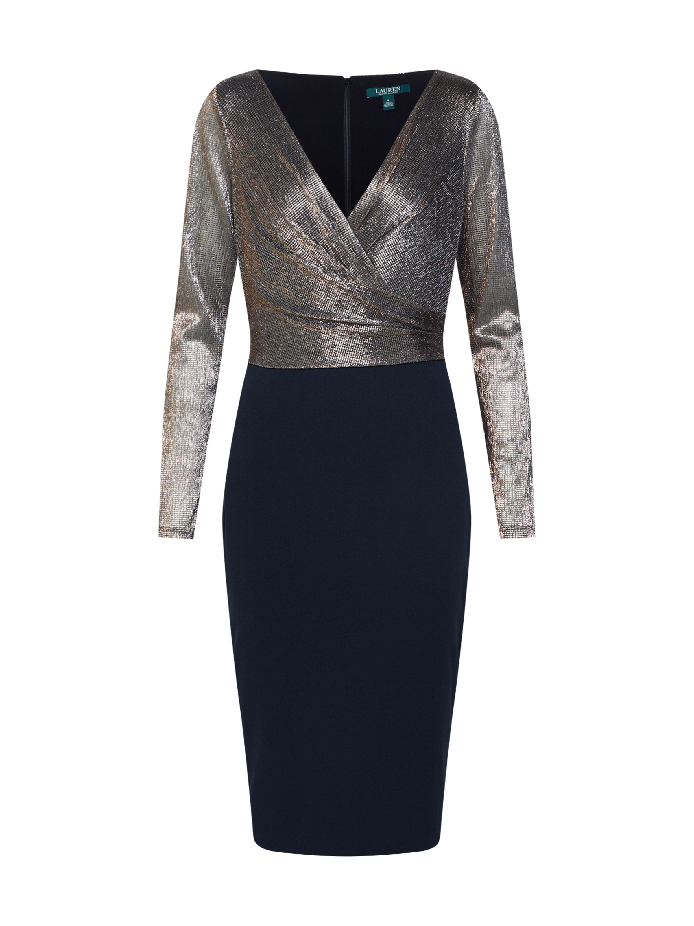 Lauren Ralph Lauren Koktejlové šaty 'ALEXIE-LONG SLEEVE-COCKTAIL DRESS' - zlatá / černá: Pohled zepředu