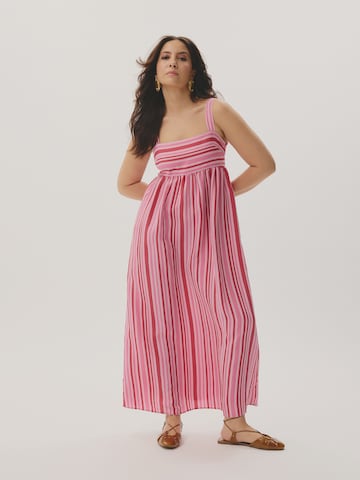 Pink Striped Dress Look