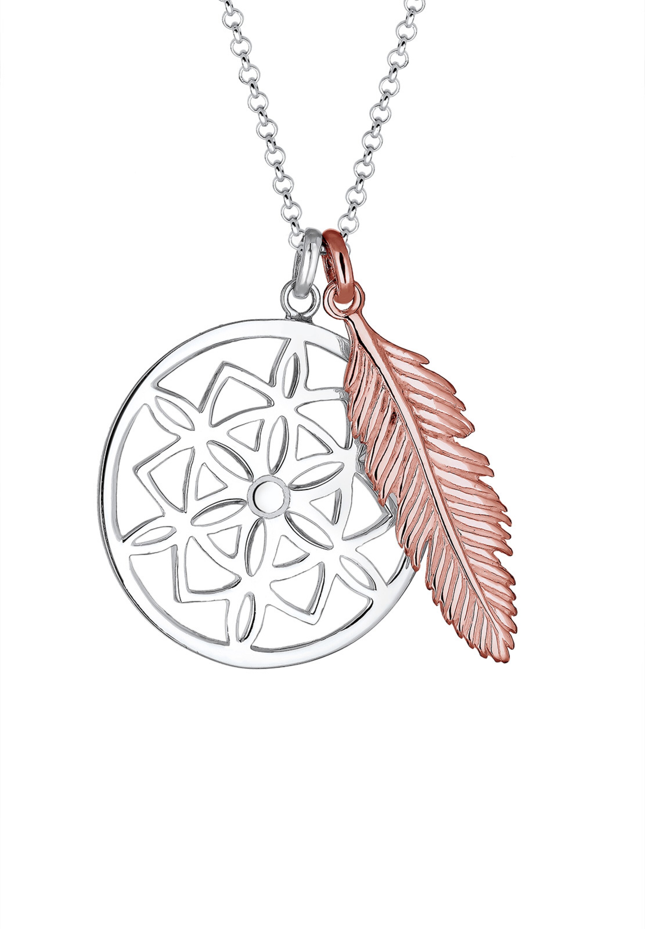 ELLI Ketting 'Feder, Multipendants, Ornament, Traumfänger' in Zilver