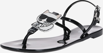 Karl Lagerfeld T-Bar Sandals 'JELLY Karl Ikonic' in Black: front