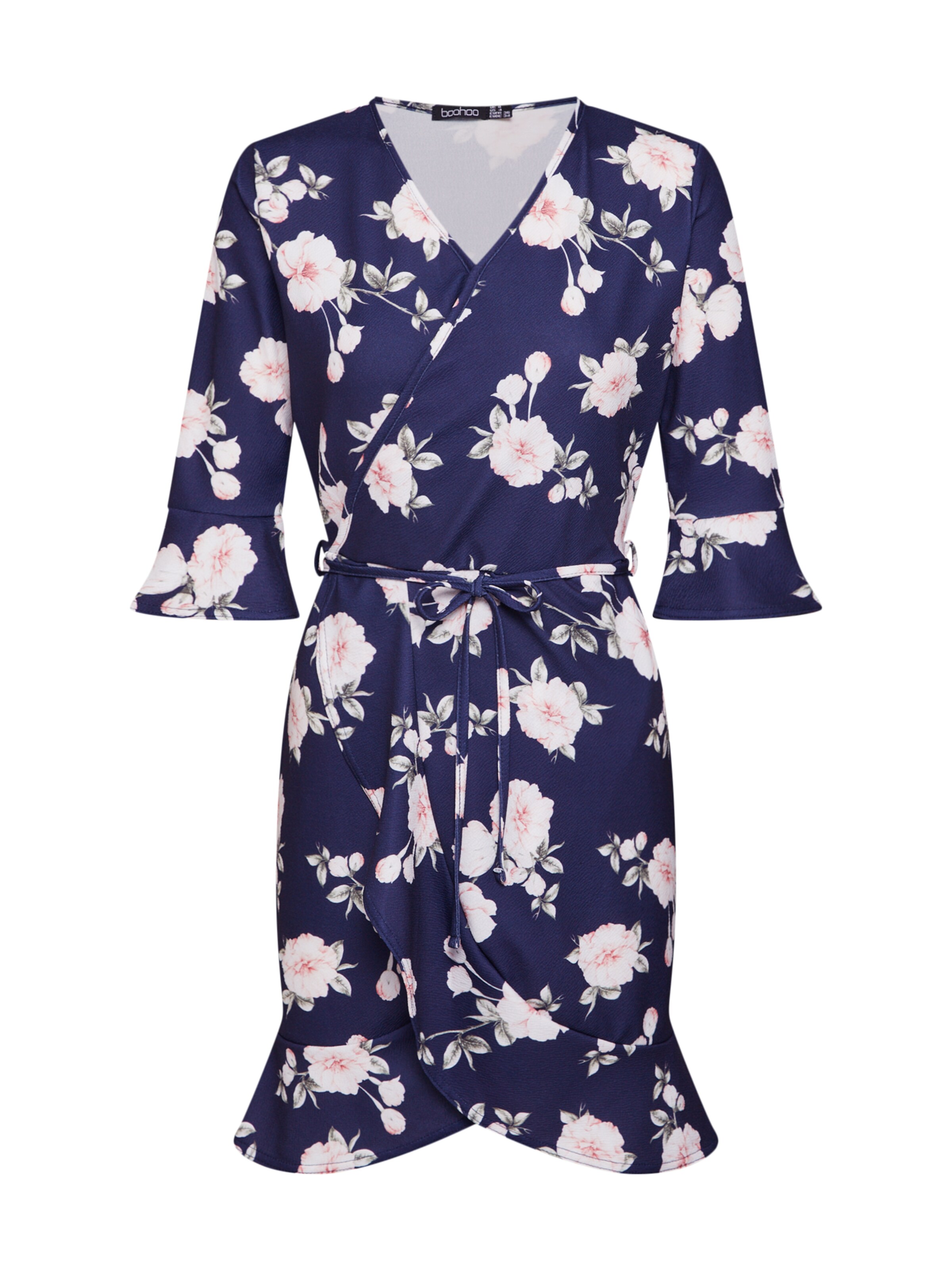 Boohoo - Jurk 'Floral Wrap' in de kleur Navy