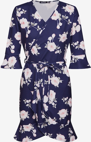 Boohoo Kjole 'Floral Wrap' i blå: forside