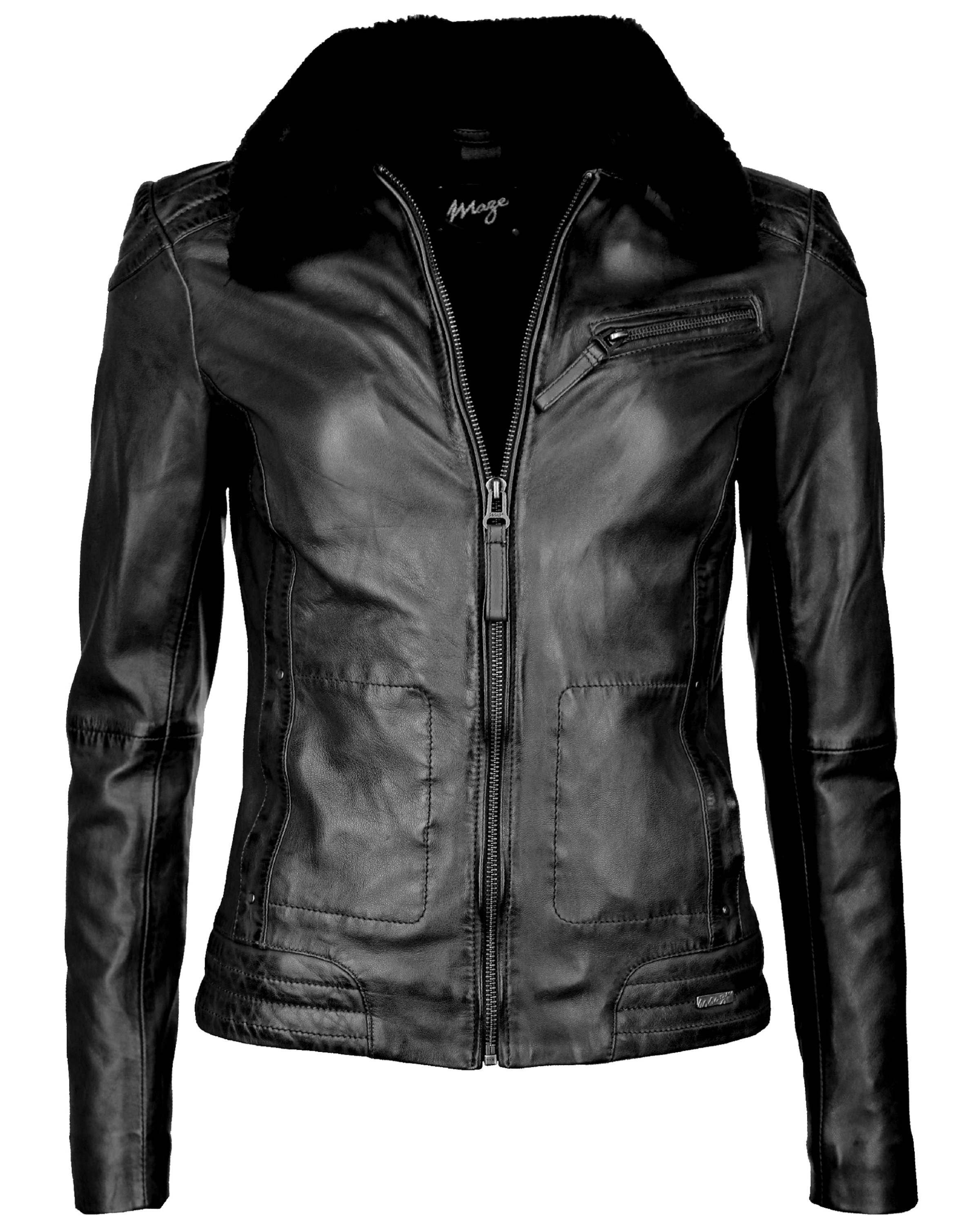 Maze Lederjacke mit weichem Kragen 'Morelia' in Schwarz: Vorderseite
