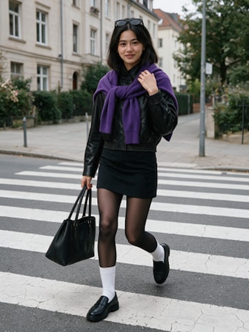Edgy Purple Knit & Leather Jacket Look