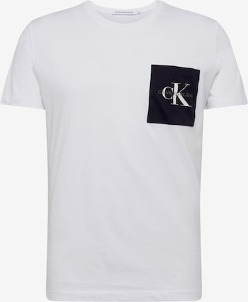 Calvin Klein Jeans Rovný strih Tričko 'MONOGRAM POCKET SLIM TEE' - biela: predná strana