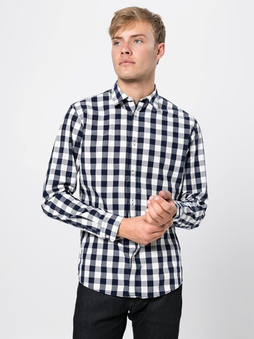 mėlyna JACK & JONES Priglundantis modelis Marškiniai 'JJEGINGHAM SHIRT L/S': priekis