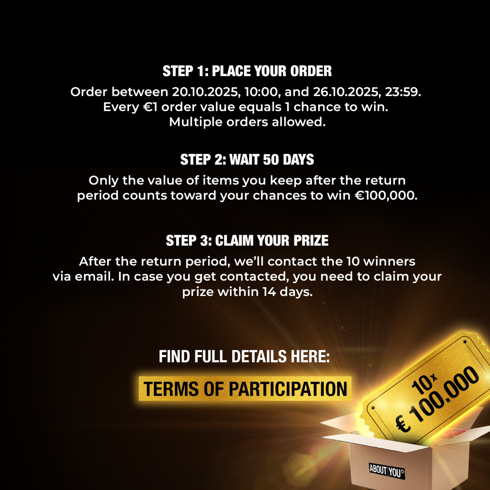 Order now and participate automatically ABOUT YOU raffles €1 million