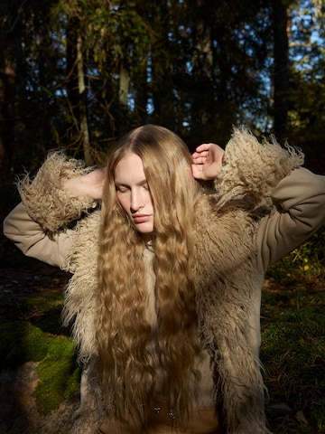 Beige Fake Fur Coat Look