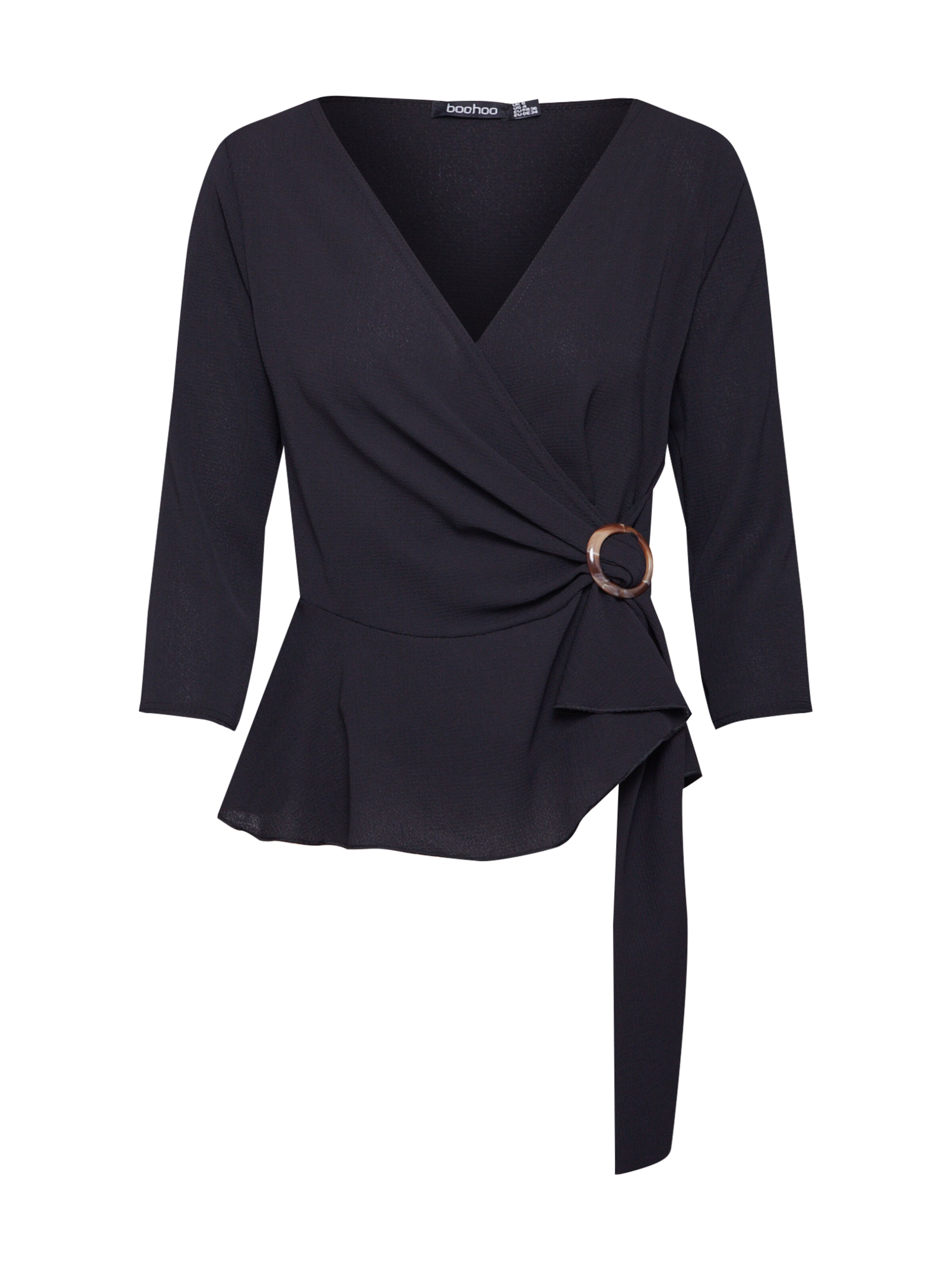 Boohoo - Blouse 'Peplum Wrap' in de kleur Zwart