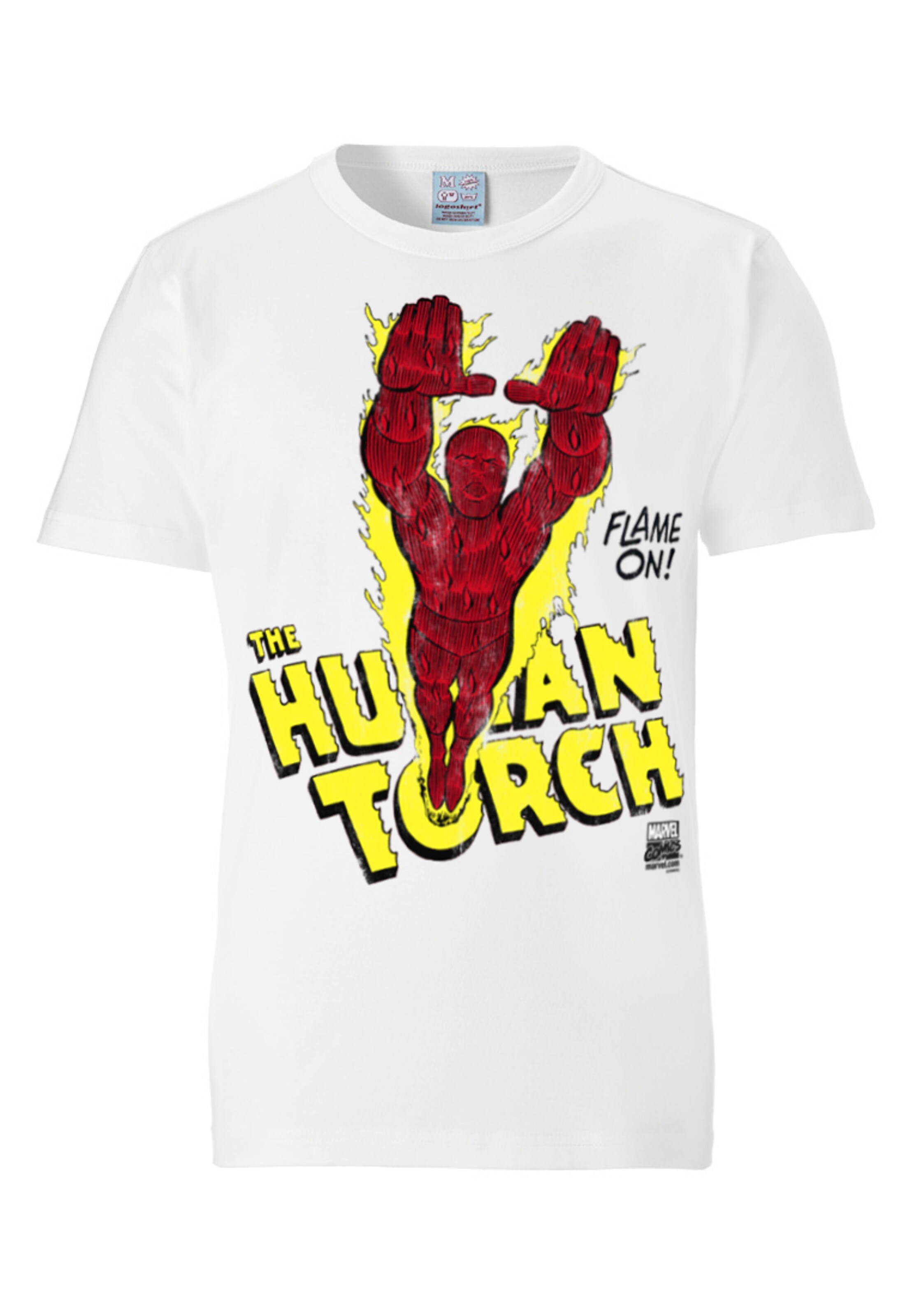 LOGOSHIRT Shirt 'Human Torch' in White: front