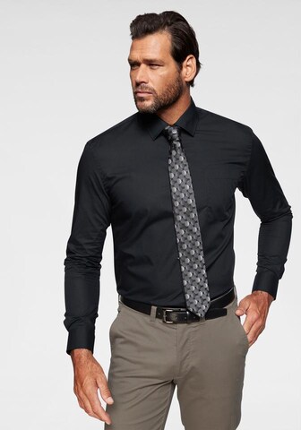 Man's World Slim fit Business Shirt in Black: front