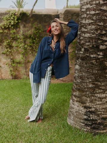 Striped Pants With Blue Shirt Look