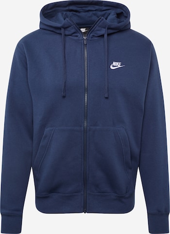 Nike Sportswear - Regular Fit Casaco em moletão 'Club Fleece' em azul: frente