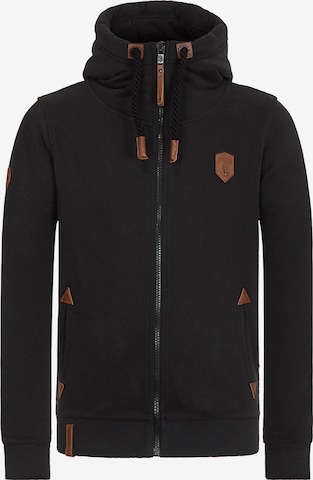 naketano Zip-Up Hoodie 'Schwarzkopf' in Black: front