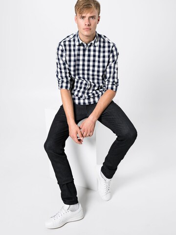 JACK & JONES Slim fit Ing 'JJEGINGHAM SHIRT L/S' - kék