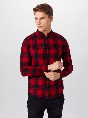 Denim Project Regular fit Button Up Shirt 'Check Shirt' in Red: front