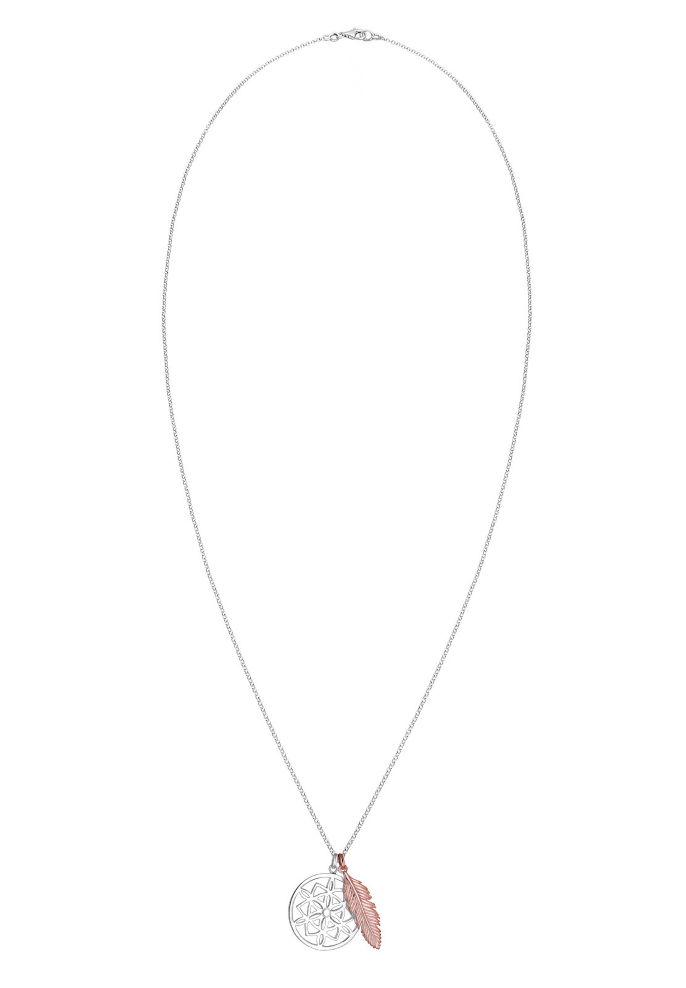 ELLI Ketting 'Feder, Multipendants, Ornament, Traumfänger' in Zilver: voorkant