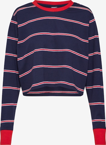 Urban Classics Shirt 'Ladies Short Yarn Dyed Skate Stripe LS' in Blau: predná strana