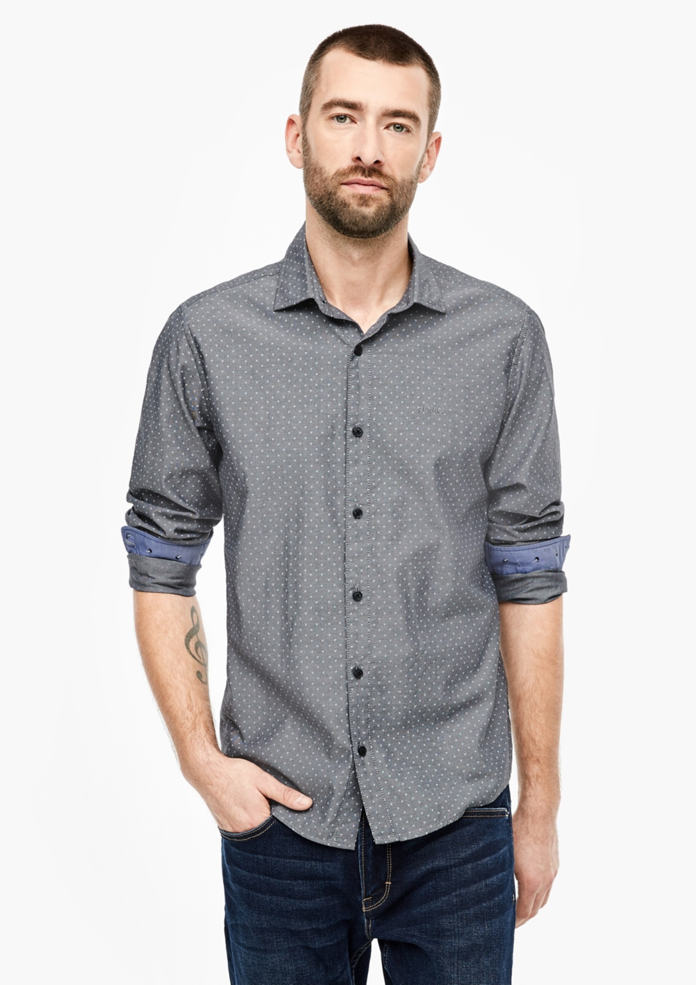 szürke melír s.Oliver Üzleti ing 'Dobby': Elölnézet