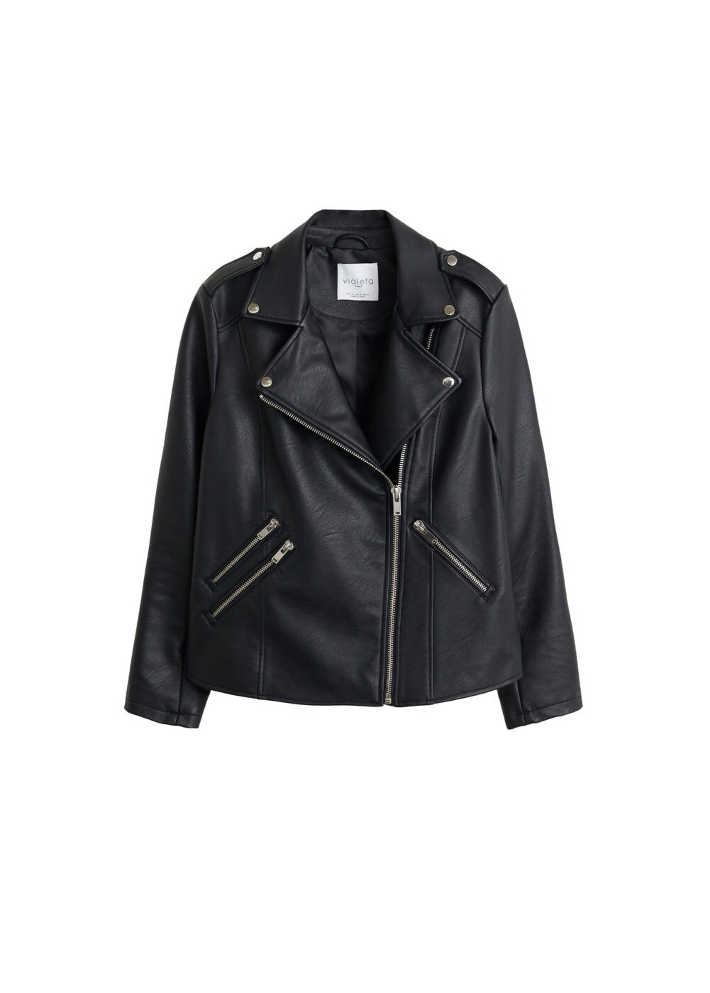 VIOLETA by Mango - Kunstlederjacke 'Gemel' in schwarz