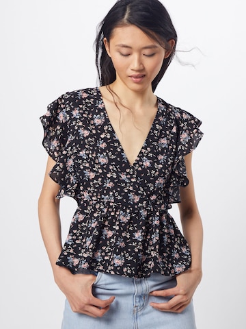 Boohoo - Blusa 'Floral' em preto: frente