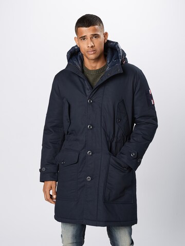 TOMMY HILFIGER Zimní parka 'TH MONOGRAM COTTON HOODED PARKA' – modrá