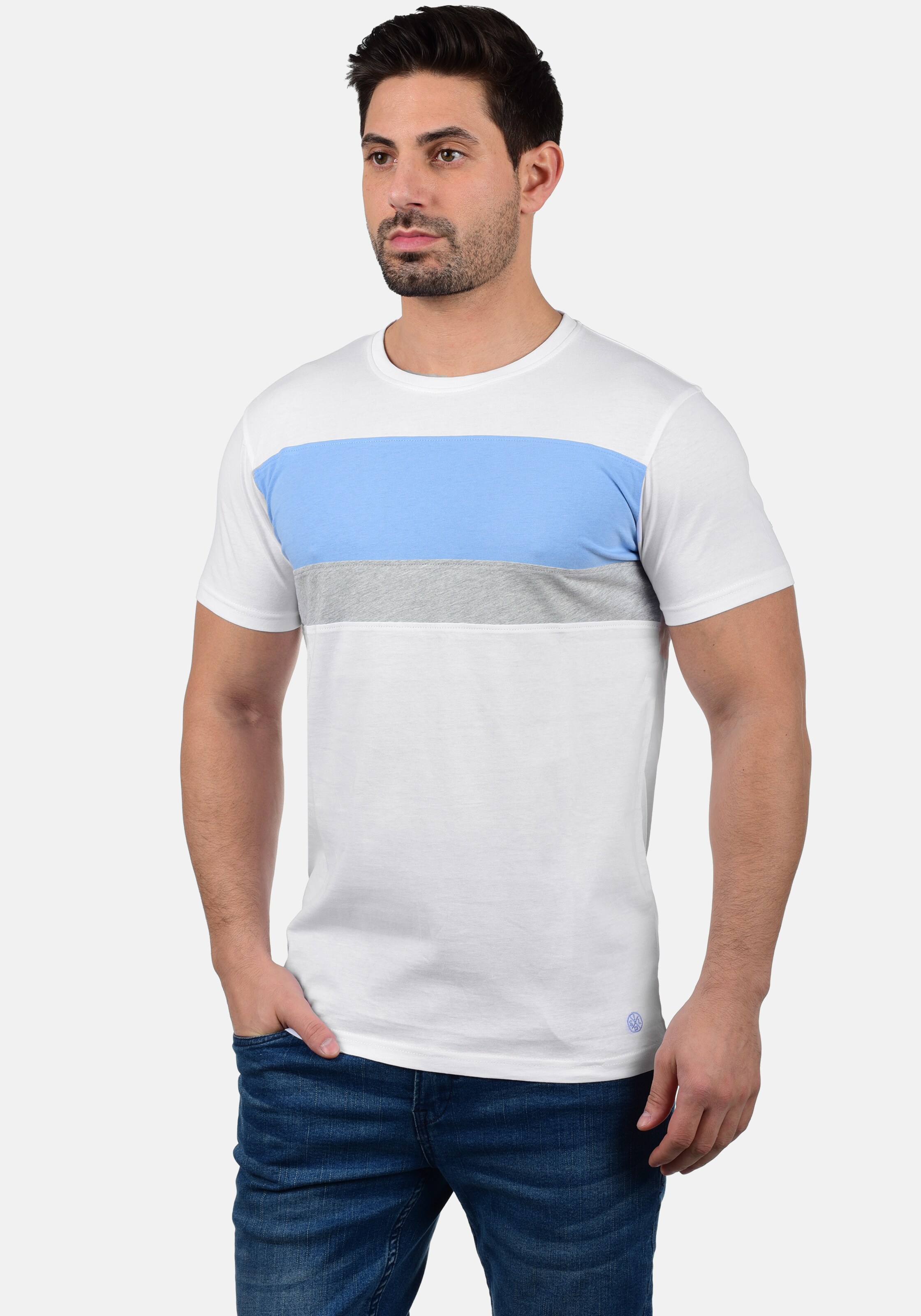 Männer Shirts  Solid Rundhalsshirt 'Sascha' in Weiß - GN21987