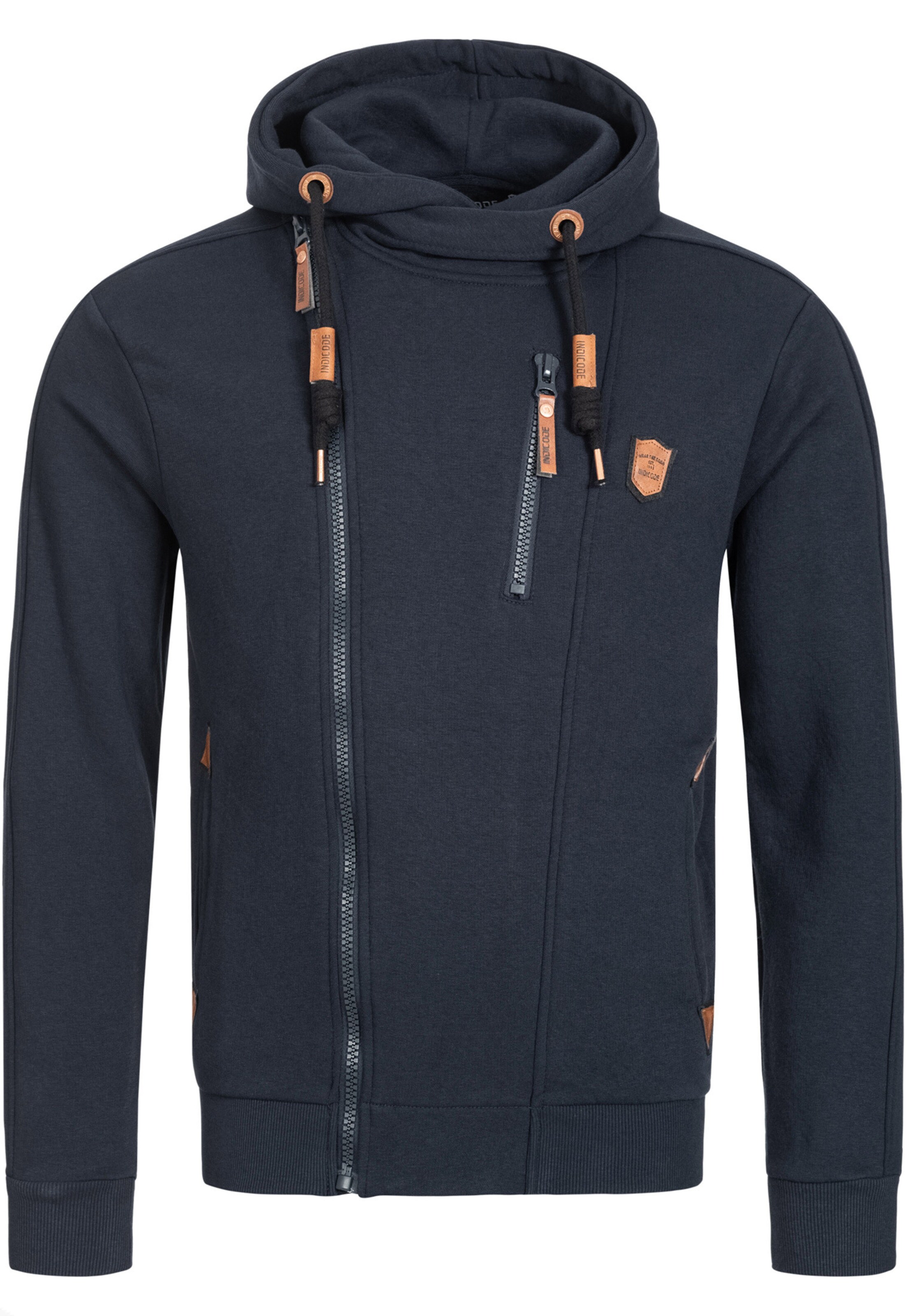 INDICODE JEANS Zip-Up Hoodie 'Elm' in Blue: front