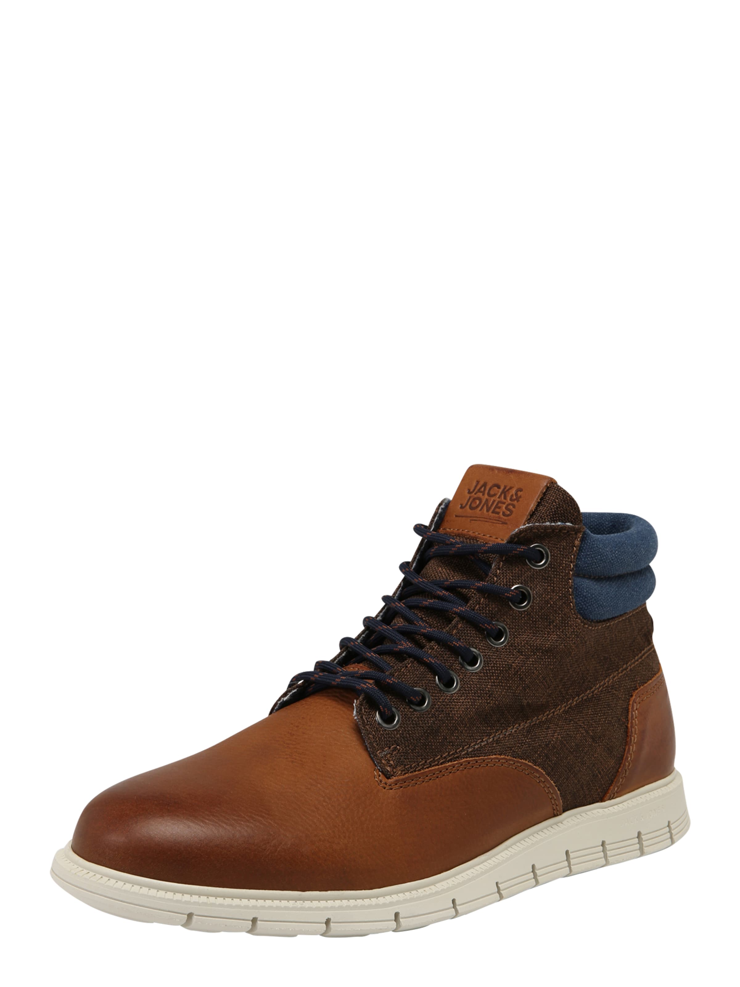 JACK & JONES - Snowboots 'JFWPEDRO LEATHER BOOT' in de kleur Cognac