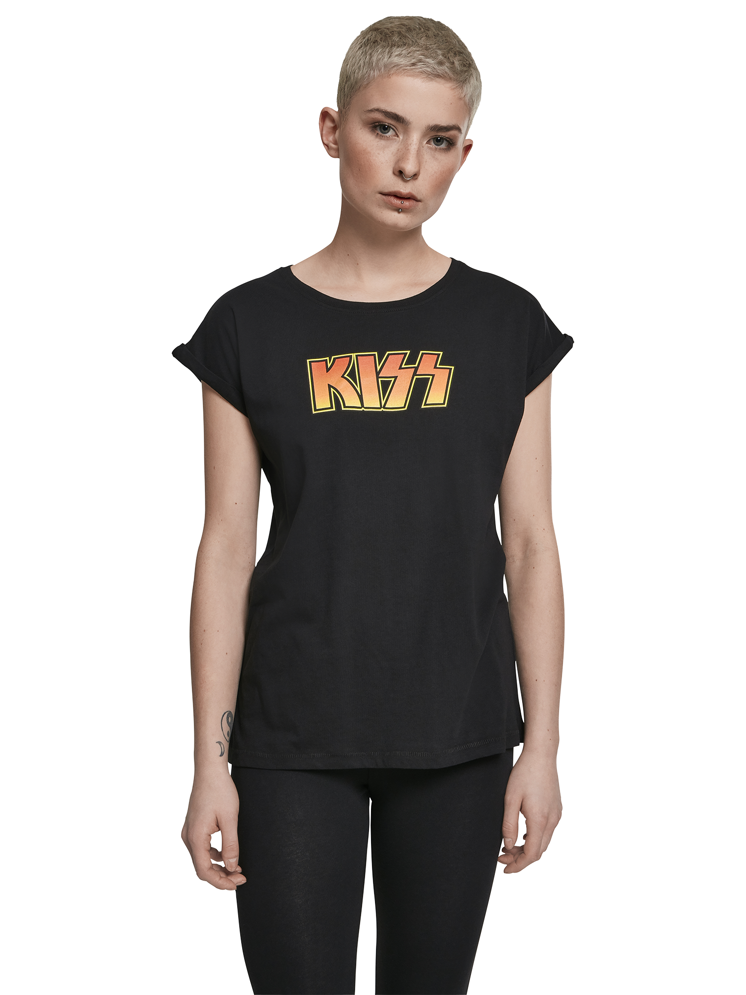 Hu59X Plus size Merchcode Koszulka Kiss w kolorze Czarnym 