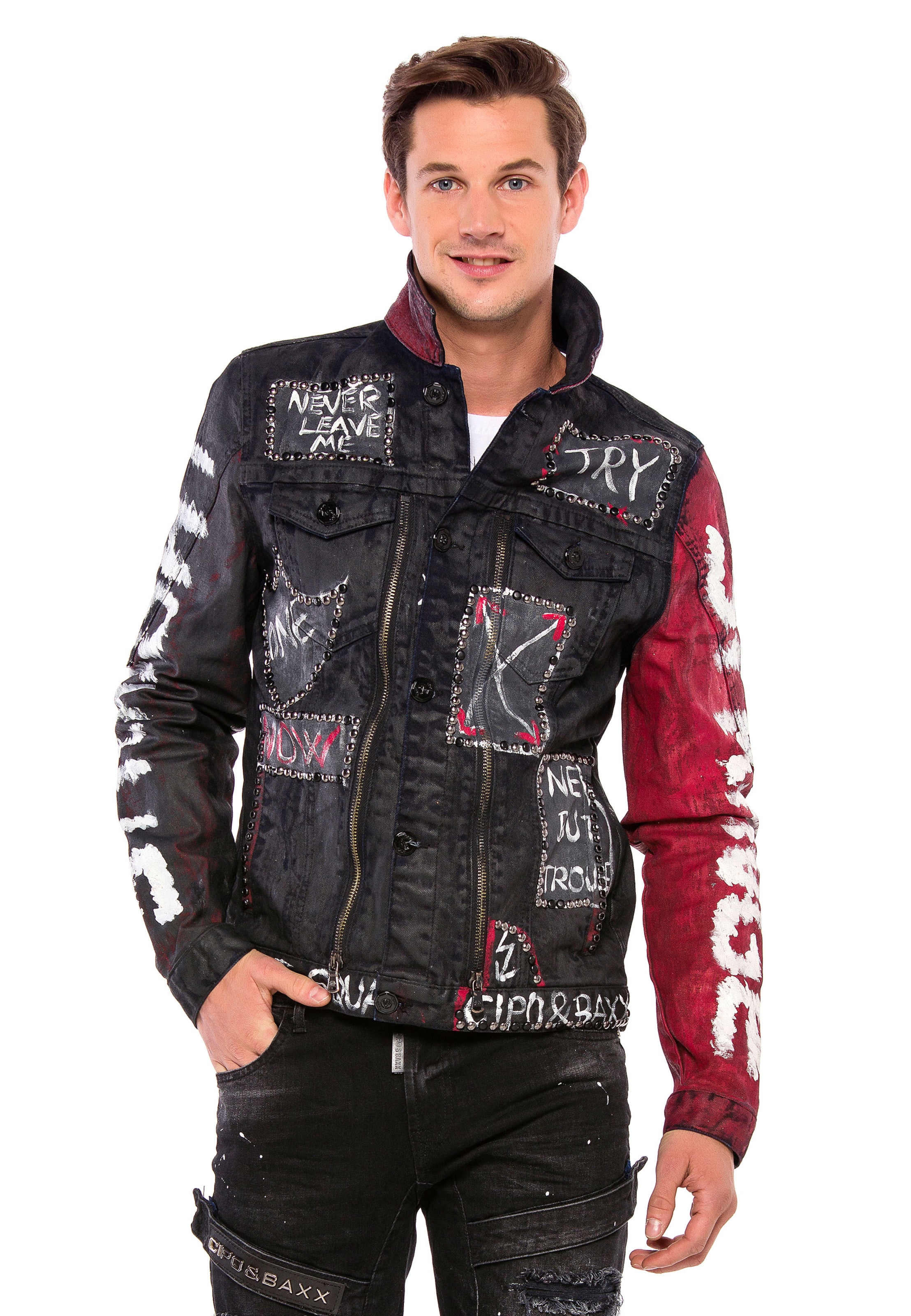 Cipo Baxx Jeansjacke In Blutrot Schwarz Weiss About You