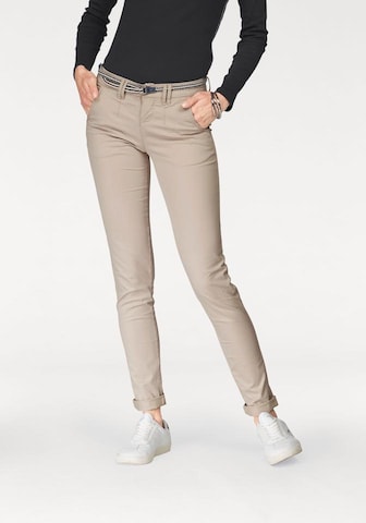 KangaROOS Slimfit Chinohose mit Bindeband in Beige: Vorderseite
