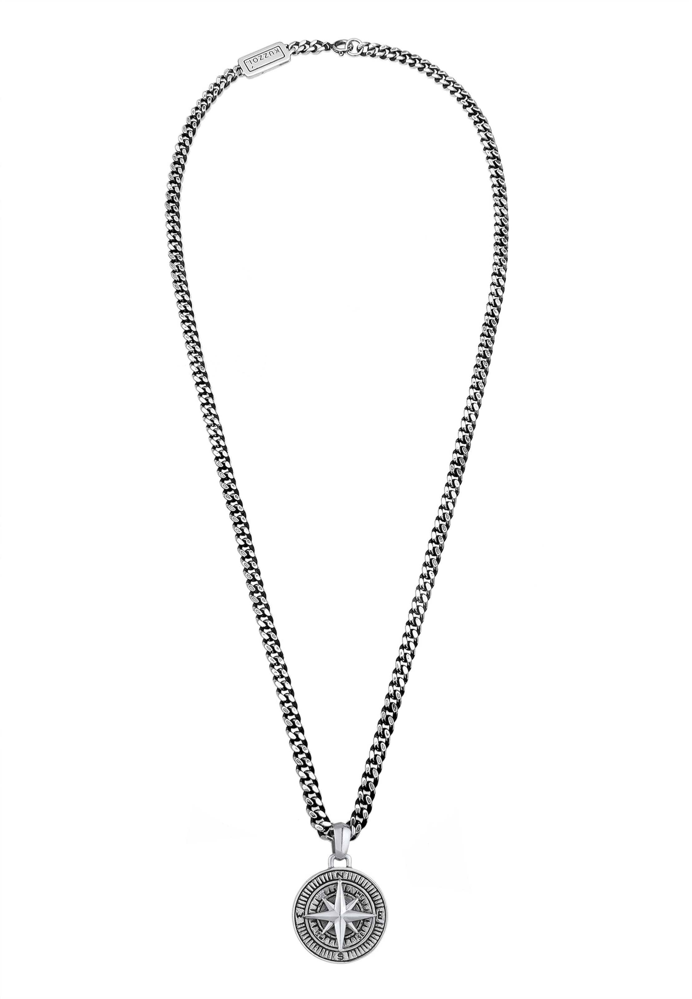 KUZZOI Halsband 'Kompass' i silver: framsida