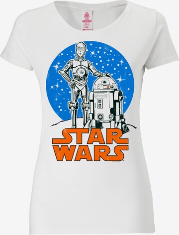LOGOSHIRT Shirt 'Star Wars Droids' in Wit: voorkant