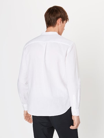 Pier One Regular Fit Paita 'Stand Collar Cotton Linen Shirt' värissä valkoinen: takapuoli