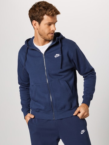 Nike Sportswear Regular fit Sweat jacket 'Club Fleece' in Blue: front