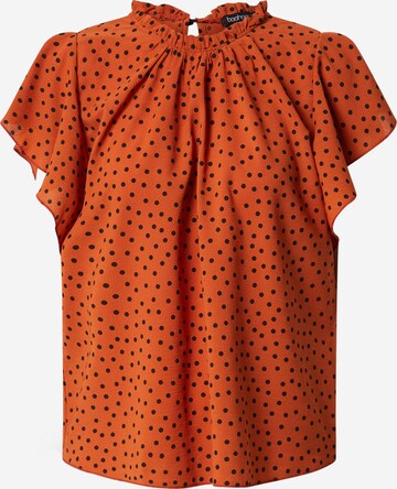 Boohoo Μπλούζα 'Polka Dot Frill' σε πορτοκαλί: μπροστά