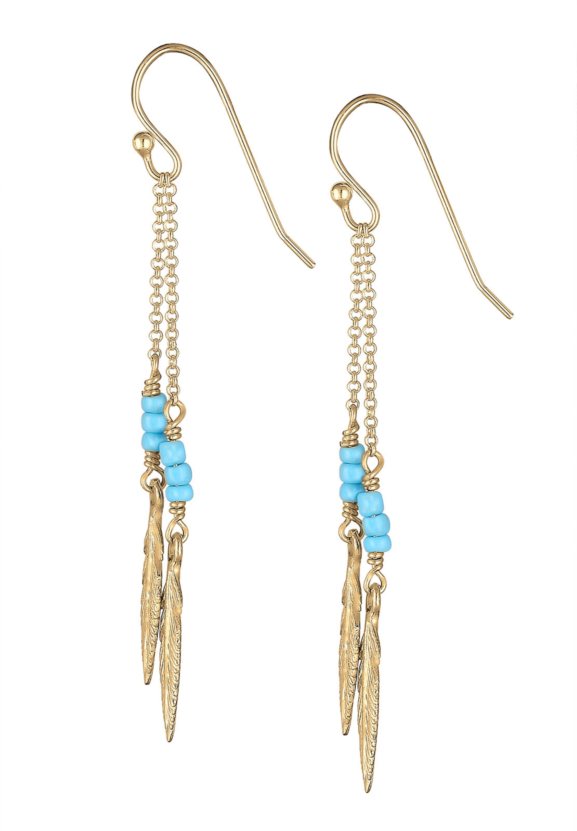Boucles d'oreilles 'Boho, Feder, Kugel' ELLI en or