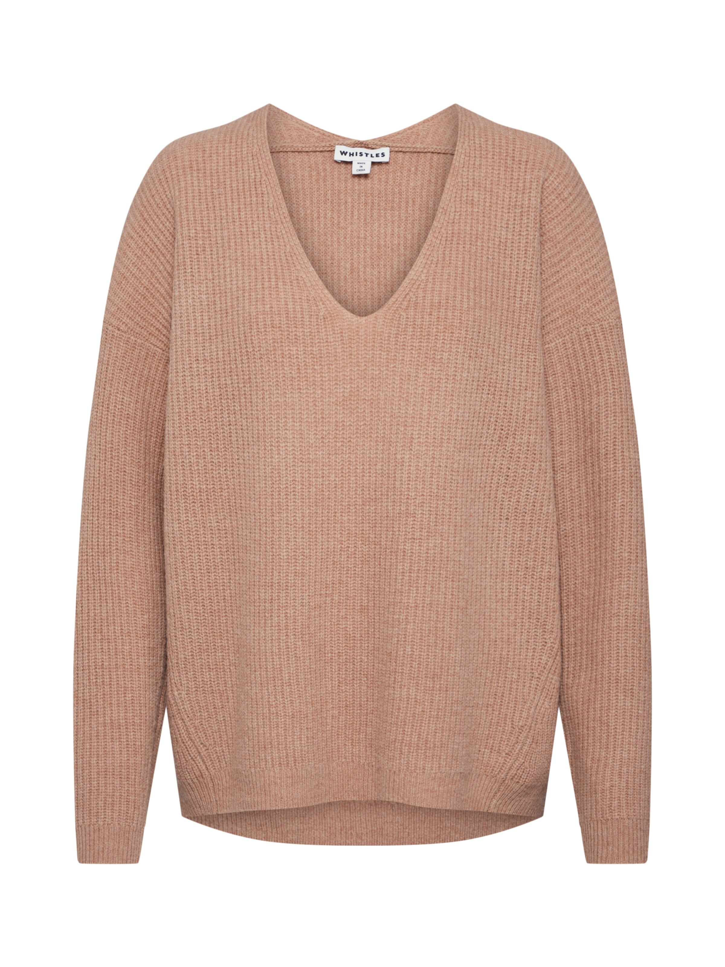Whistles - Trui 'V NECK RIB WOOL SWEATER' in de kleur Beige