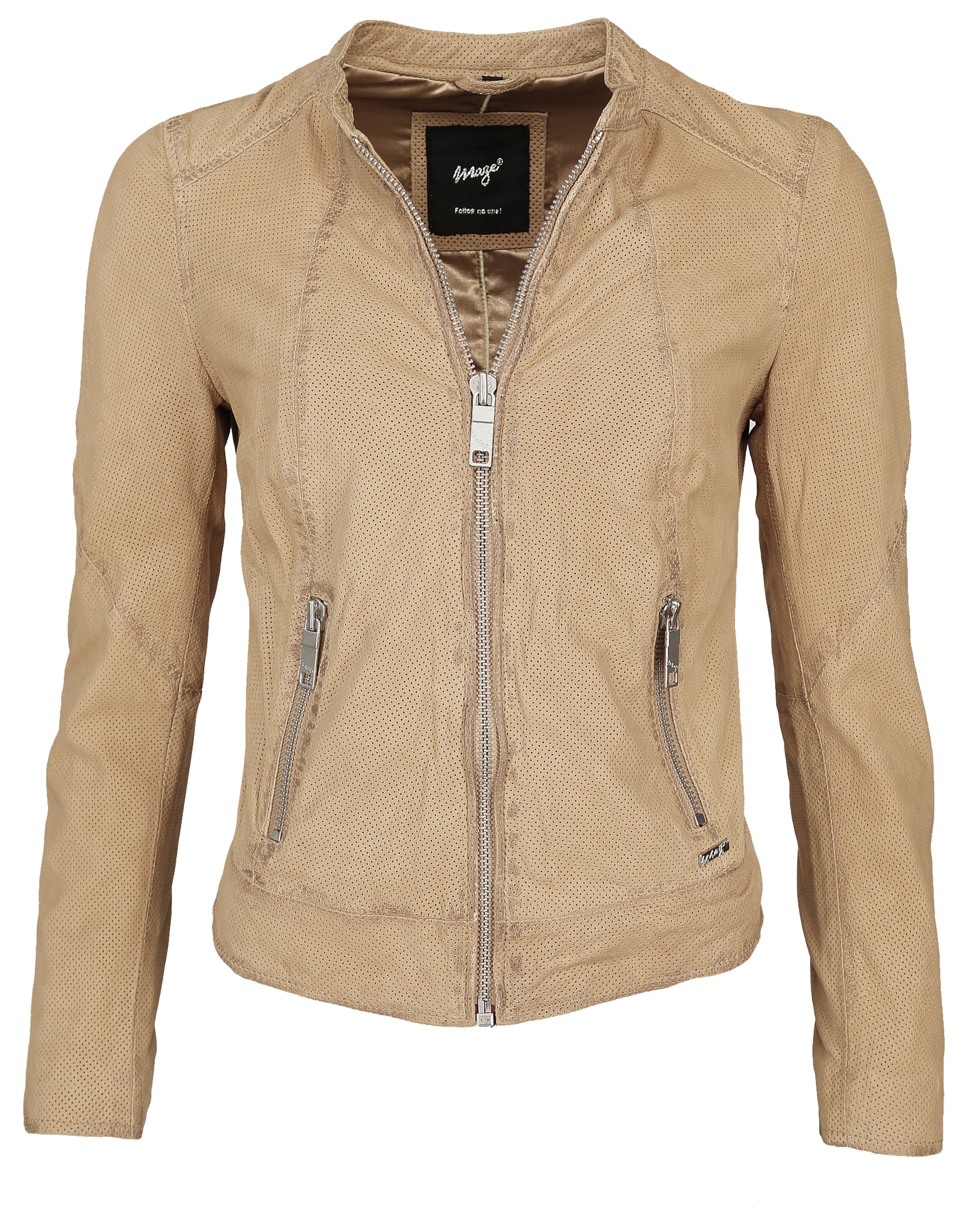 Maze Lederjacke perforiert ' Mabel ' in Beige: Vorderseite