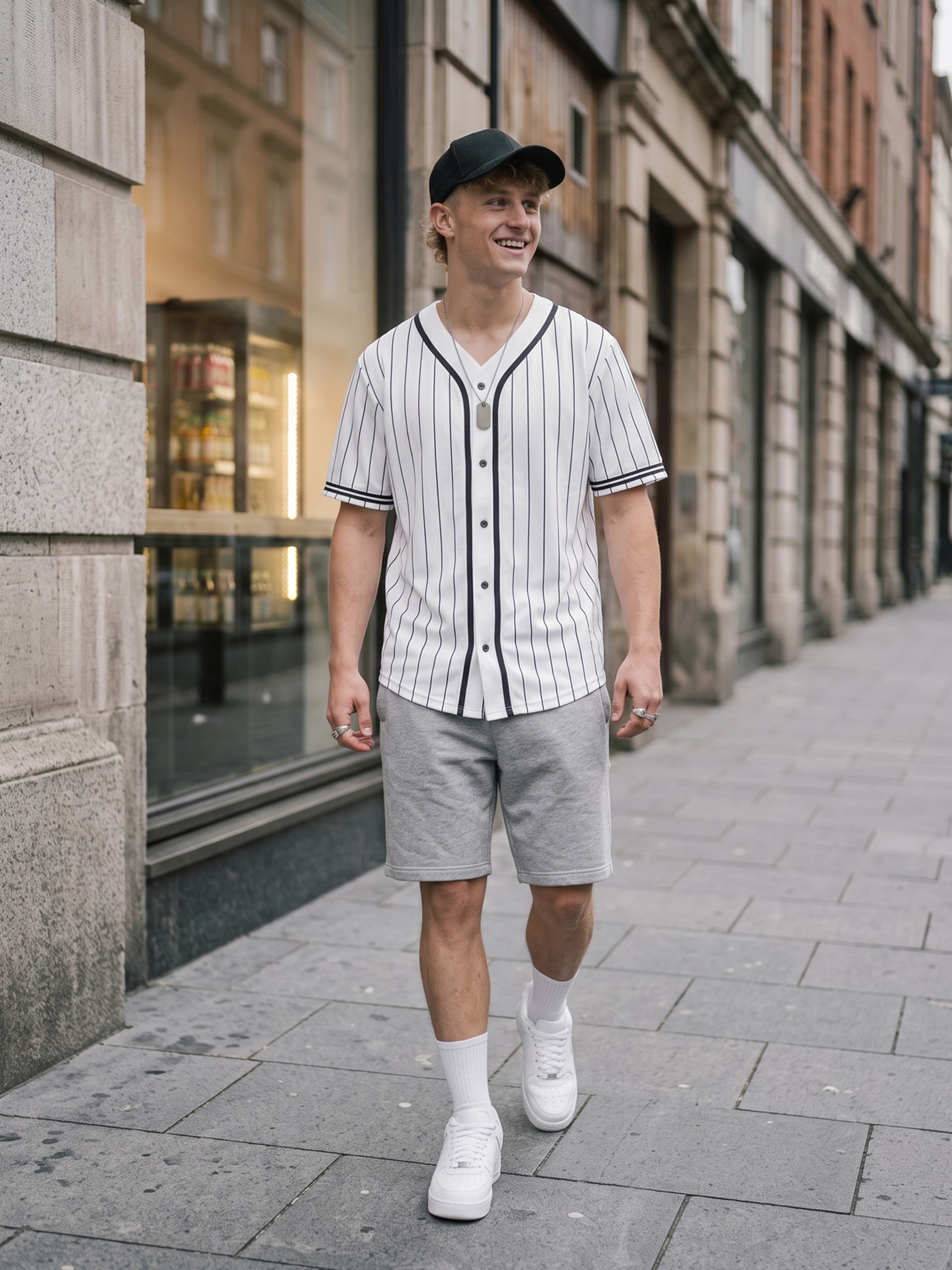 The AY Style Collective - Baseball Jersey & Grey Shorts Look