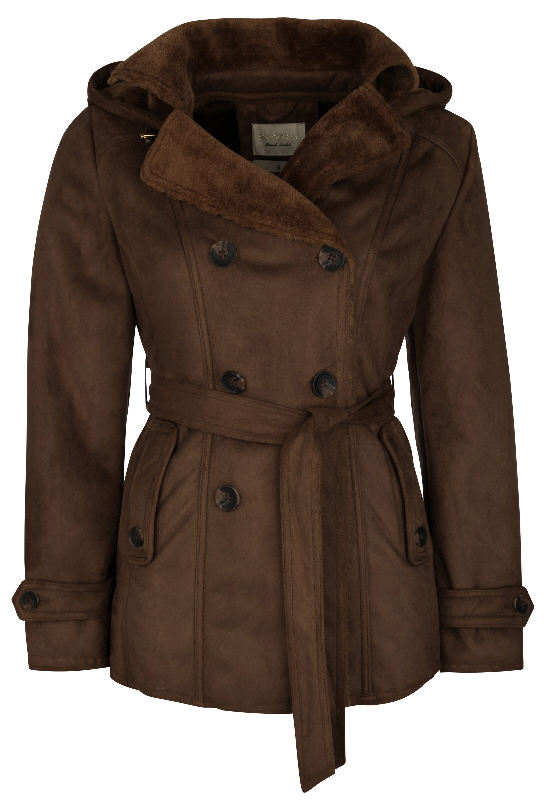 Roosevelt - Kurzmantel mit abnehmbarer Kapuze + Gürtel in braun