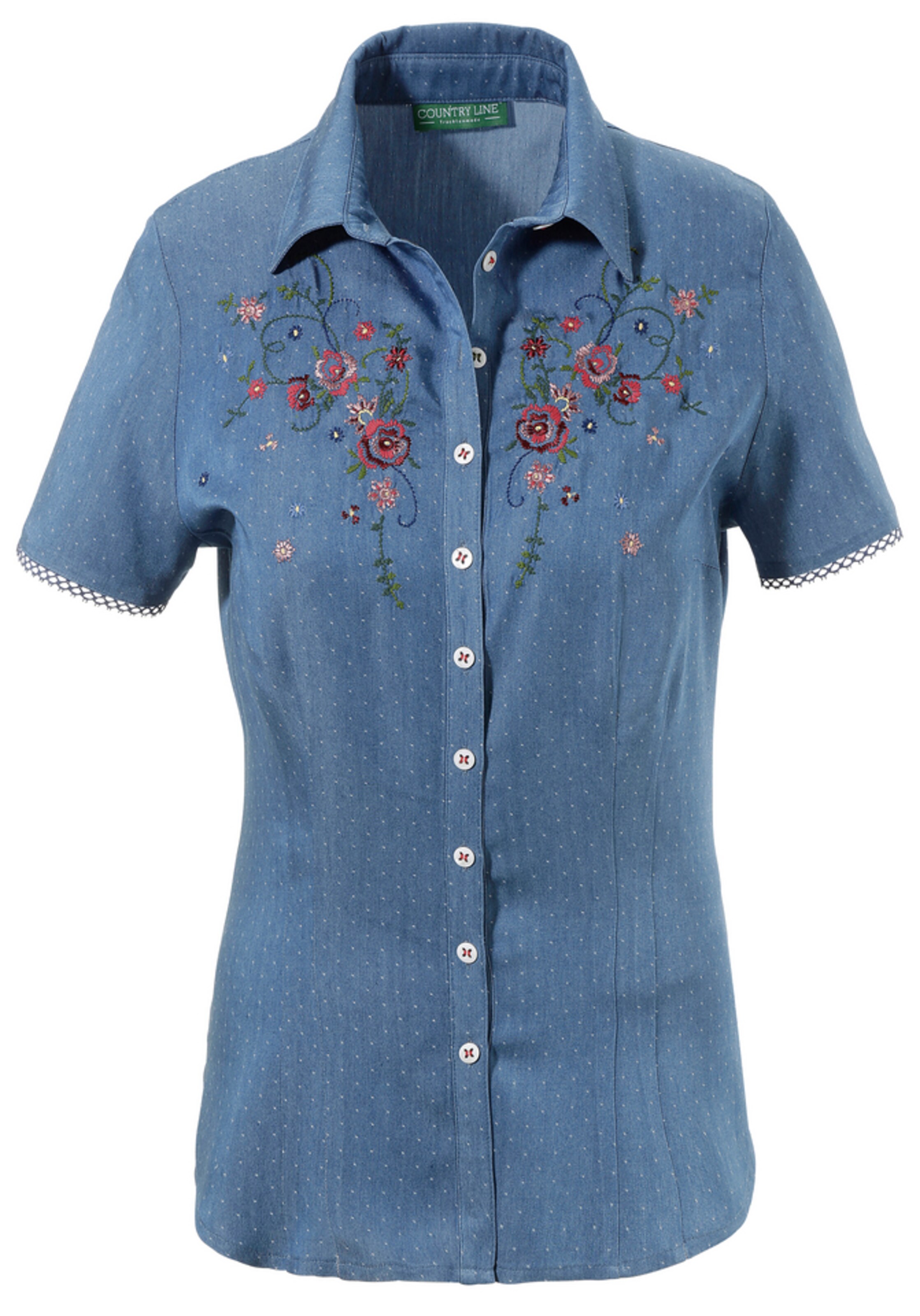COUNTRY LINE - Trachtenbluse Damen mit Blumenstickerei in royalblau
