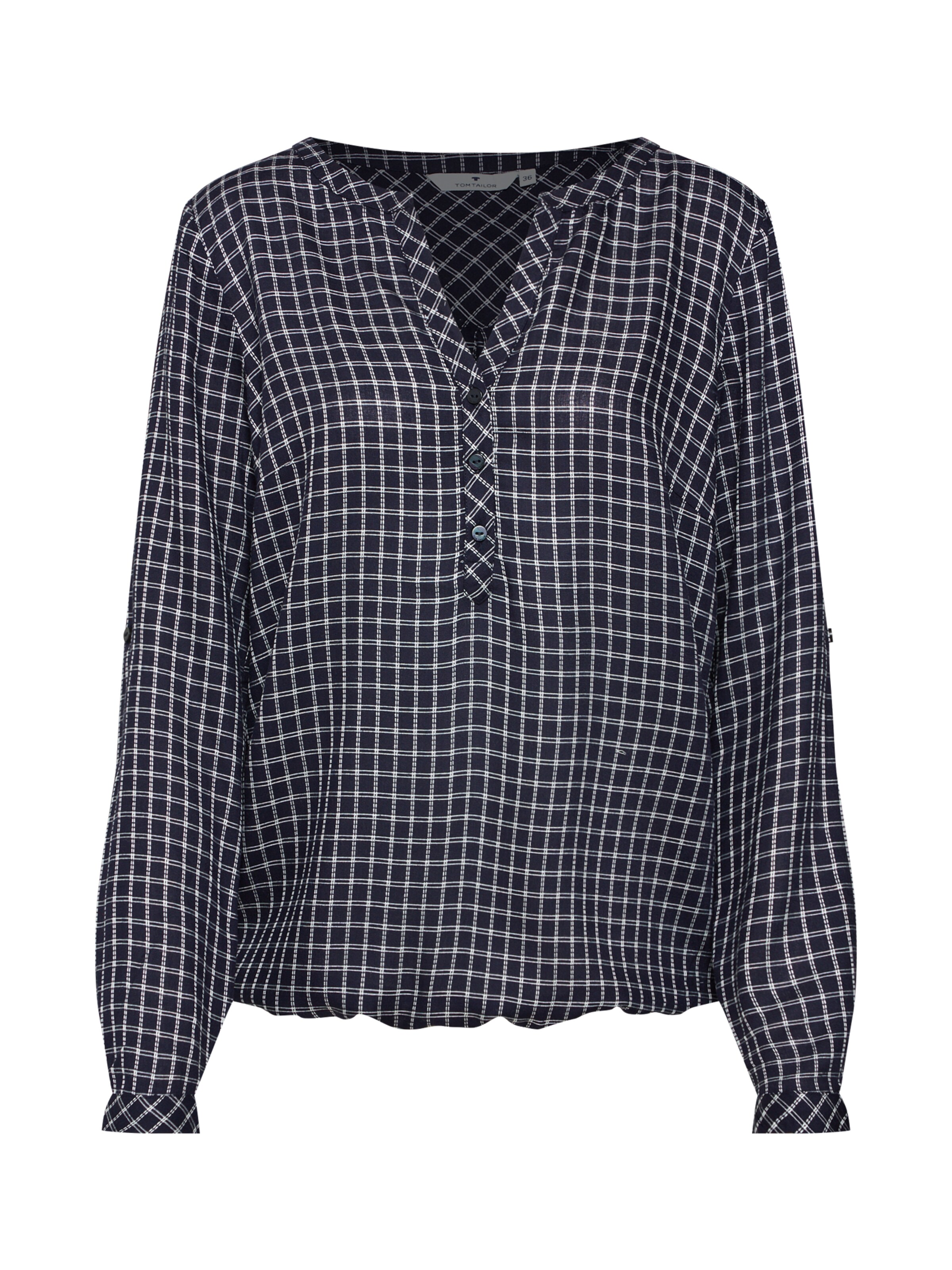 TOM TAILOR - Bluse 'check blouse with turn-up' in nachtblau